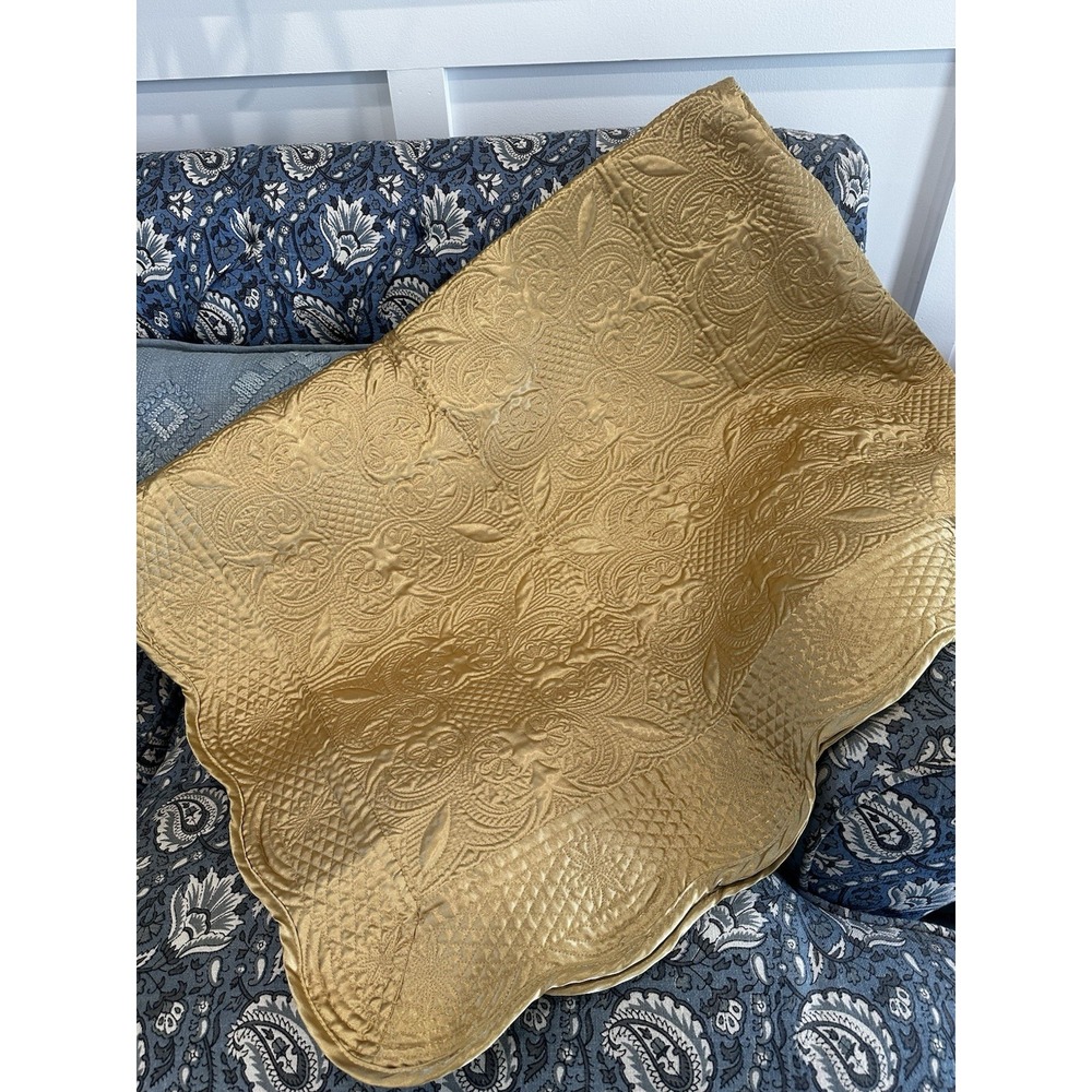 Gold Poly Satin Quilted Throw Or Bed Coverlet. 56" X 48" EUC